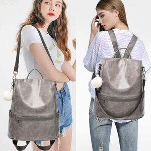 Gray Women's Faux Leather Backpack Tote - Convertible Shoulder Bag